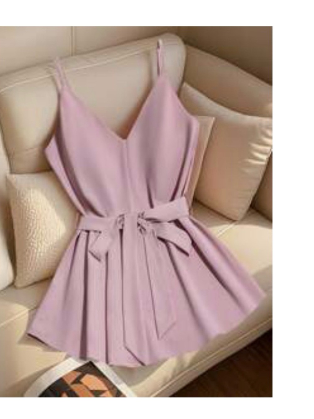 Sleeveless Lavender V-Neck Belted A-Line Top
